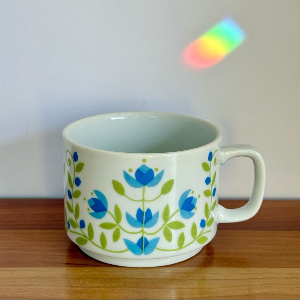 Vintage Blue and Green Ceramic Mug with Floral Design - Picture 11 of 11